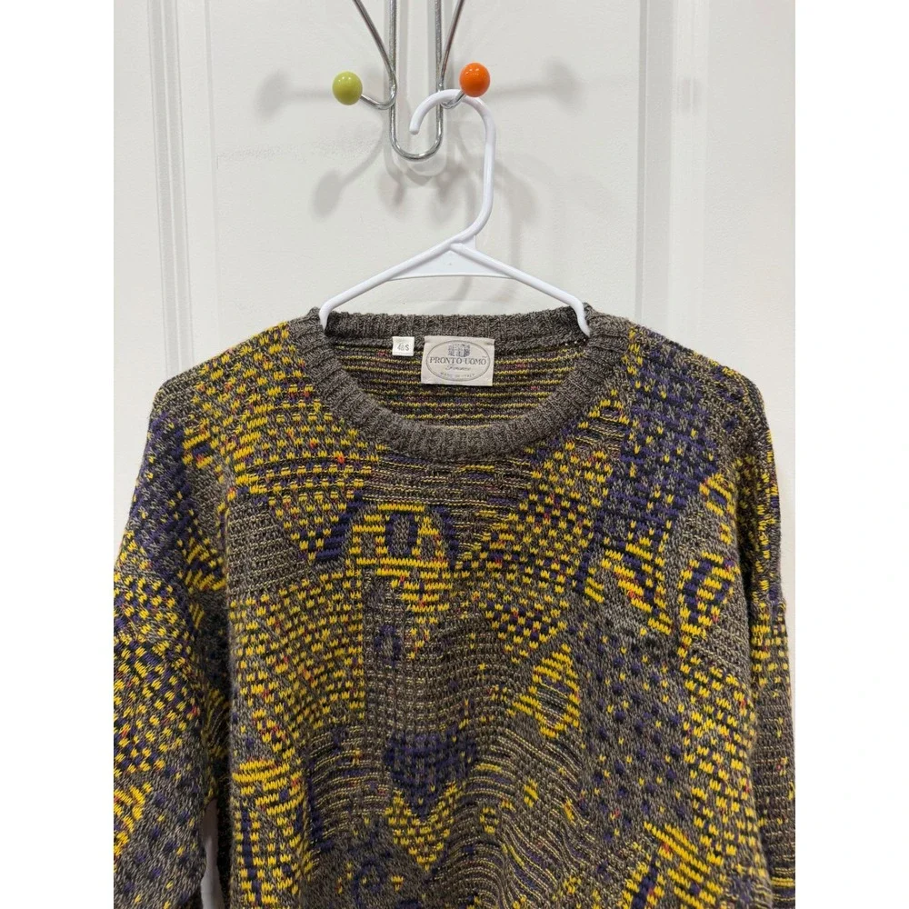 Pronto Uomo Firenze Vintage Wool Blend Abstract Sweater Made in Italy Mens Small